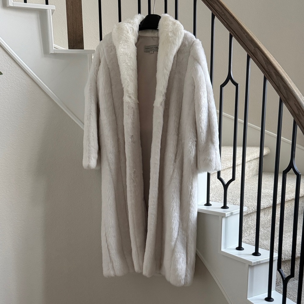 Fabulous Furs White Mink Signature Full-Length Faux Fur Coat
